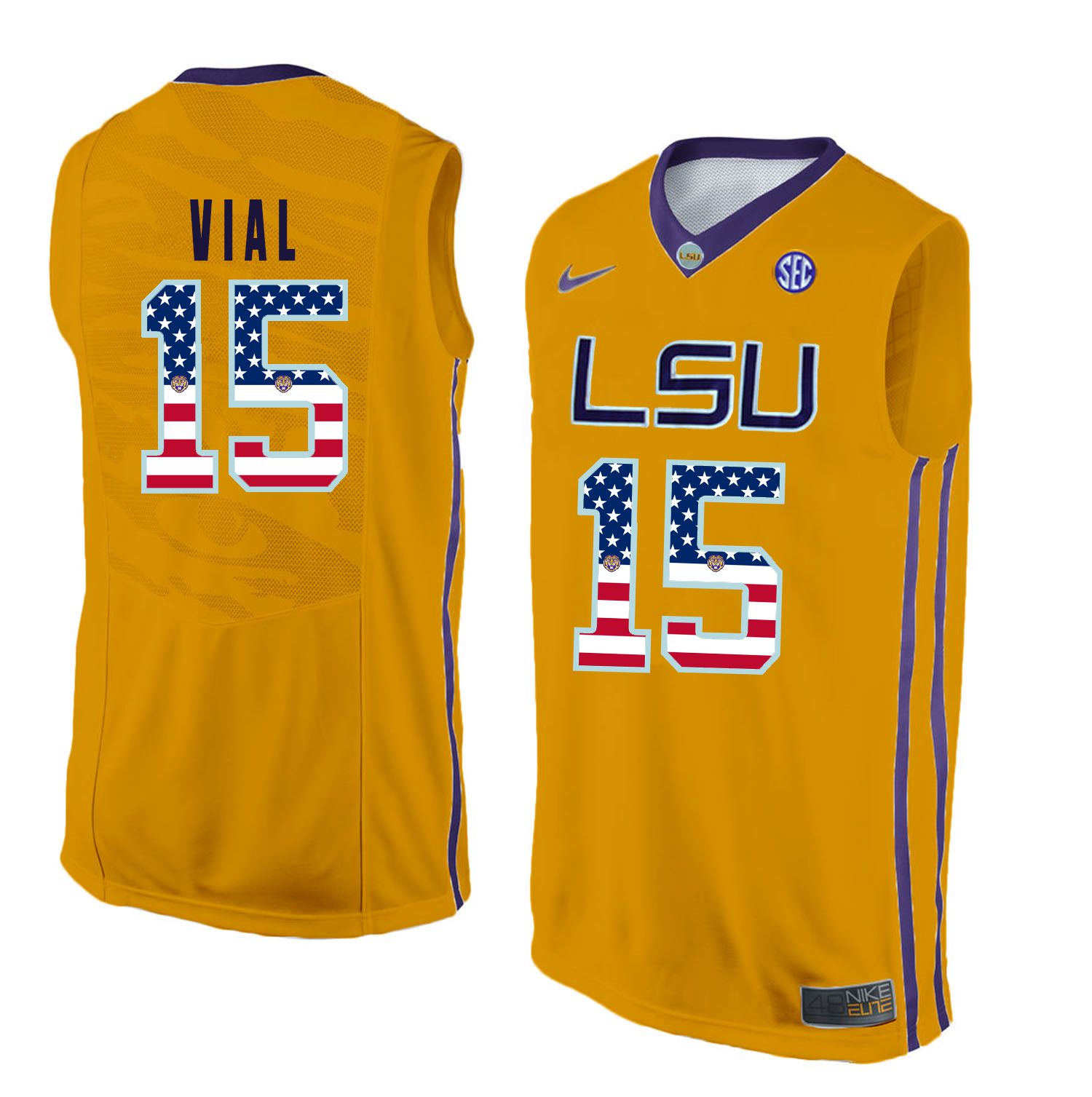 Men LSU Tigers #15 Vial Yellow Flag Customized NCAA Jerseys